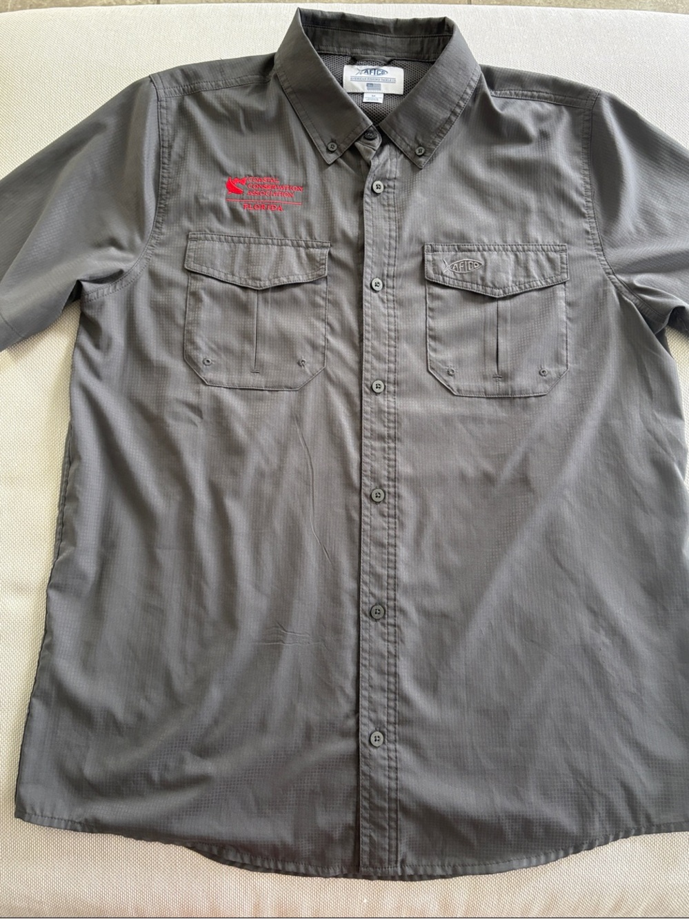 Men's Gray Short-Sleeve Work Shirt - Logo Embroidered